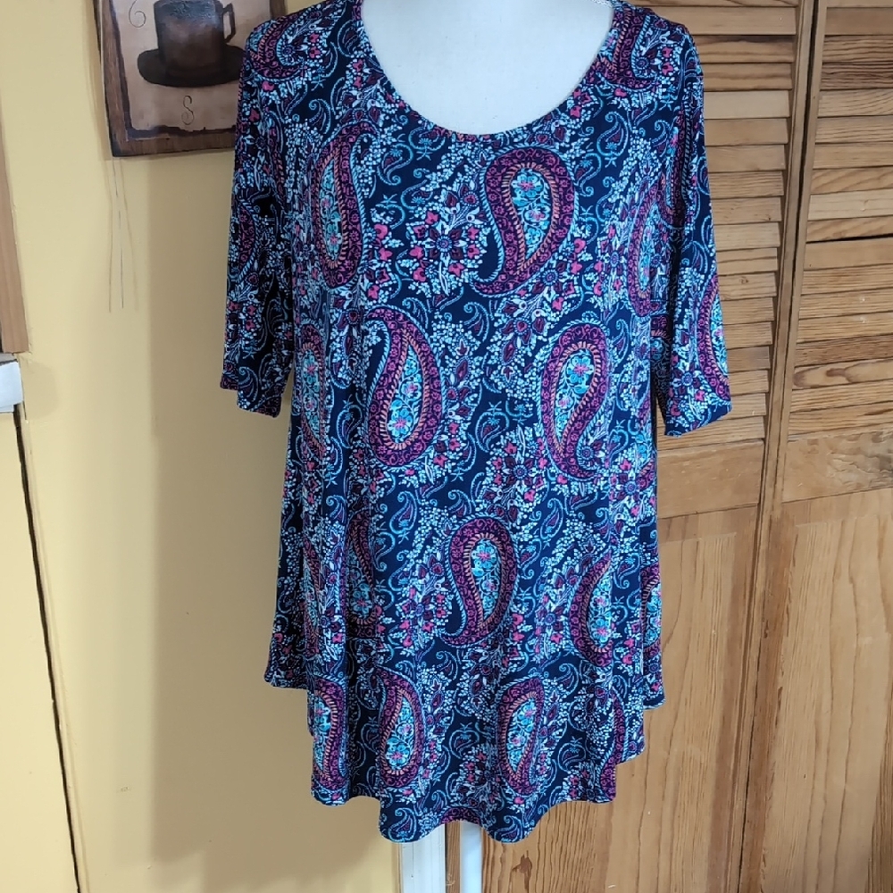 Chico's The Ultimate Tee Paisley Tunic Top Blue & Pink 1/ M 8